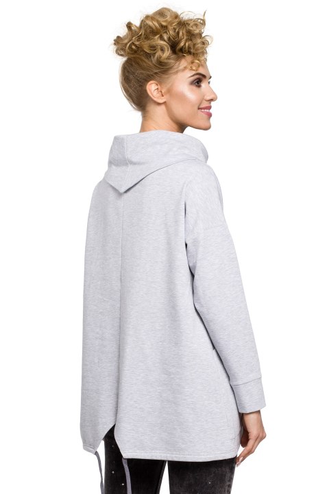 Bluza damska oversize z kominem i wiązaniem z tyłu popielata me260 Bluza damska oversize z kominem i wiązaniem z tyłu popielata me260