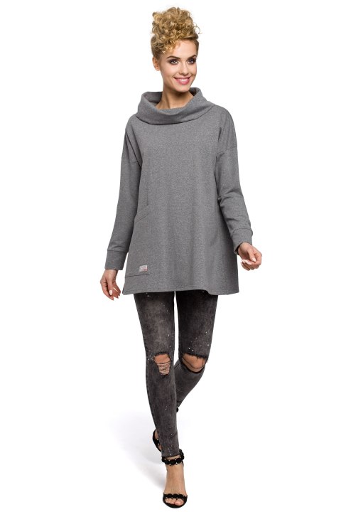 Bluza damska oversize z kominem i wiązaniem z tyłu szara me260 Bluza damska oversize z kominem i wiązaniem z tyłu szara me260