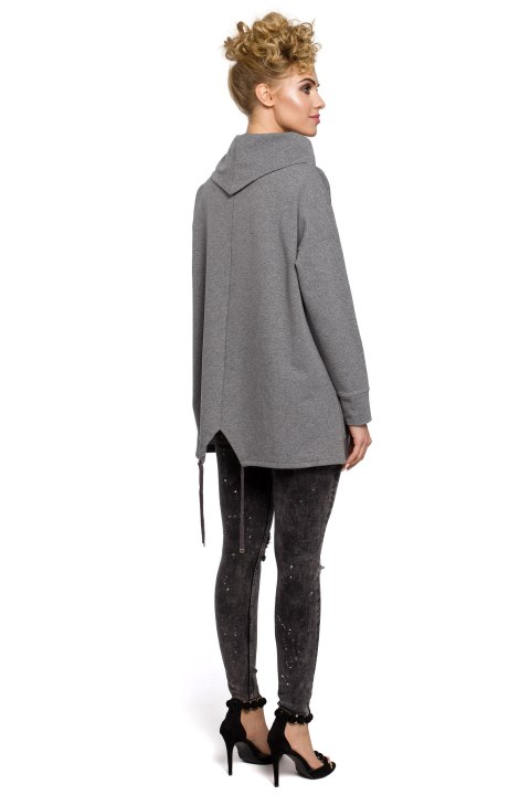 Bluza damska oversize z kominem i wiązaniem z tyłu szara me260 Bluza damska oversize z kominem i wiązaniem z tyłu szara me260