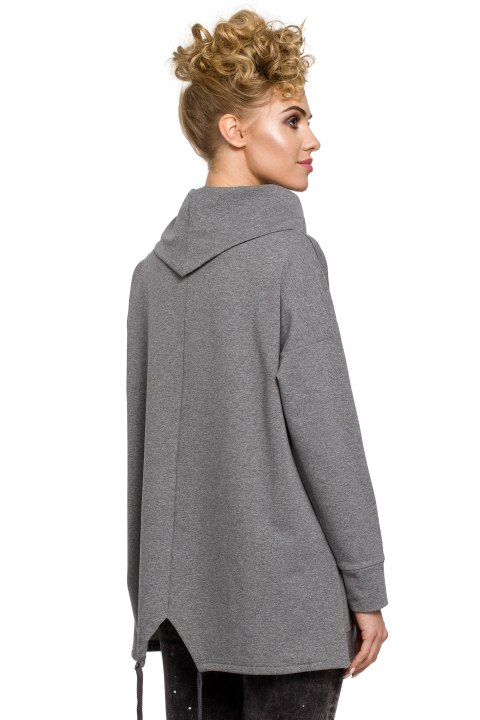 Bluza damska oversize z kominem i wiązaniem z tyłu szara me260 Bluza damska oversize z kominem i wiązaniem z tyłu szara me260