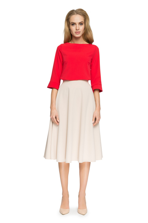 Elegancka spódnica rozkloszowana midi z kontrafałdami beżowa S006 Elegancka spódnica rozkloszowana midi z kontrafałdami beżowa S006