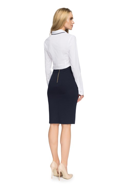 Elegancka spódnica ołówkowa midi z zamkiem z tyłu granatowa S009 Elegancka spódnica ołówkowa midi z zamkiem z tyłu granatowa S009