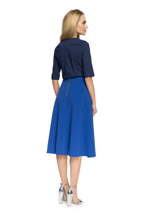 Elegancka spódnica rozkloszowana midi z kontrafałdami chabrowa S006 Elegancka spódnica rozkloszowana midi z kontrafałdami chabrowa S006