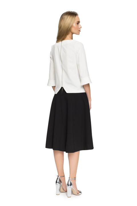 Elegancka spódnica rozkloszowana midi z kontrafałdami czarnaS006 Elegancka spódnica rozkloszowana midi z kontrafałdami czarnaS006