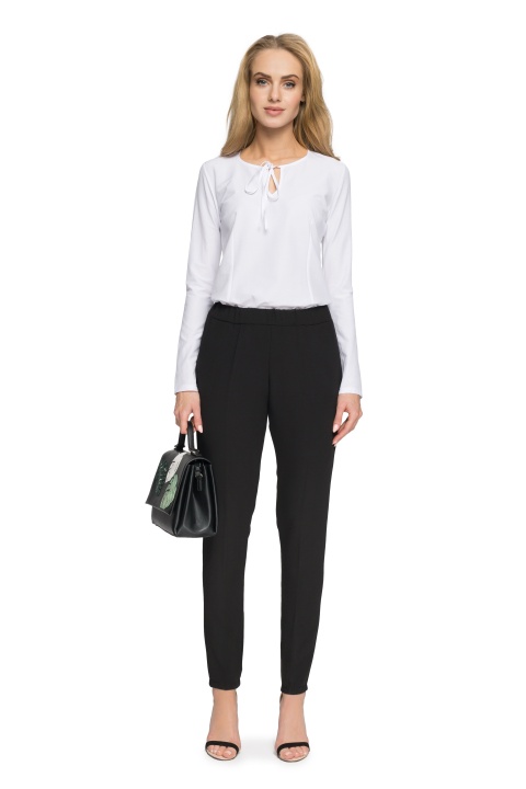 Eleganckie spodnie damskie klasyczne z gumką w pasie czarne S054 Eleganckie spodnie damskie klasyczne z gumką w pasie czarne S054