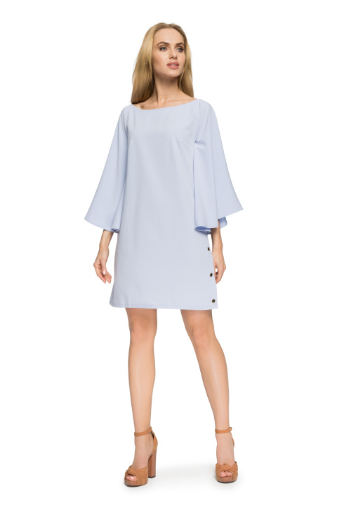 Sukienka kimono z szerokimi nietoperzowymi rękawami błękitna S055 Sukienka kimono z szerokimi nietoperzowymi rękawami błękitna S055