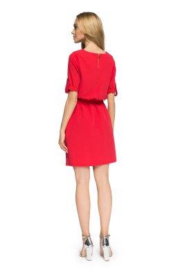 Sukienka mini odcinana w pasie wiązana zpaskiem czerwona S029