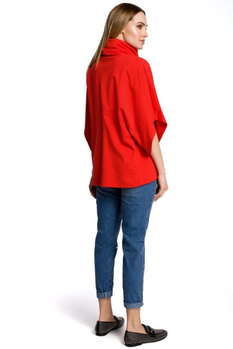 Bluza damska na zakładkę z golfem i krótkim rękawem czerwona me372 Bluza damska na zakładkę z golfem i krótkim rękawem czerwona me372