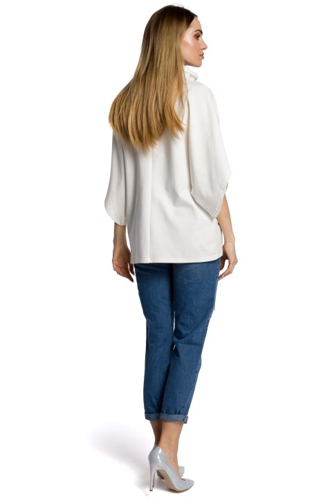 Bluza damska na zakładkę z golfem i krótkim rękawem ecru me372 Bluza damska na zakładkę z golfem i krótkim rękawem ecru me372