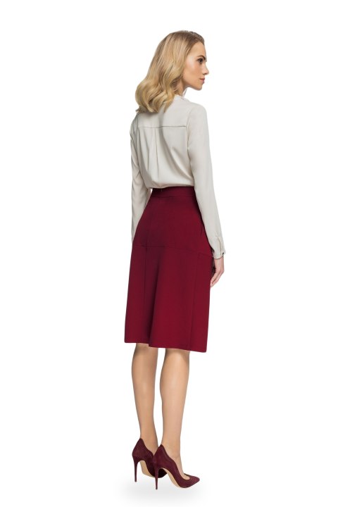 Elegancka spódnica rozkloszowana z przeszyciami midi bordowa S085 Elegancka spódnica rozkloszowana z przeszyciami midi bordowa S085