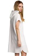 Bawełniana sukienka midi luźna bez rękawów z kapturem ecru me368