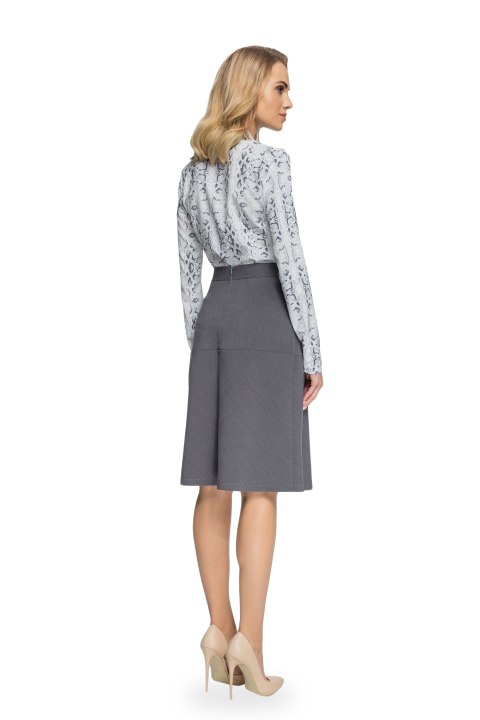 Elegancka spódnica rozkloszowana z przeszyciami midi szara S085 Elegancka spódnica rozkloszowana z przeszyciami midi szara S085
