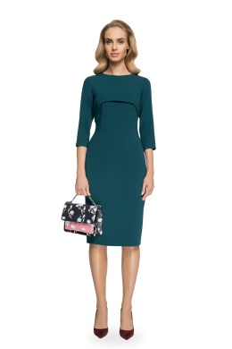 Elegancka sukienka ołówkowa midi z bolerkiem gładka zielona S075
