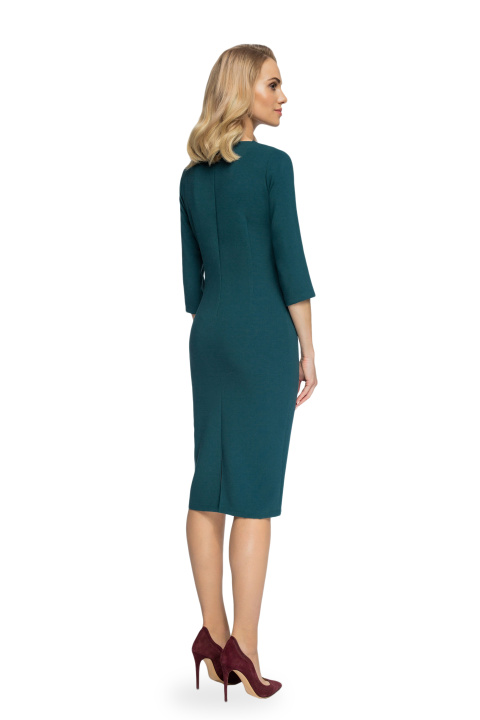 Elegancka sukienka ołówkowa midi z bolerkiem gładka zielona S075 Elegancka sukienka ołówkowa midi z bolerkiem gładka zielona S075