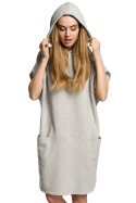 Bawełniana sukienka midi luźna bez rękawów z kapturem popielata me368