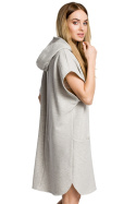 Bawełniana sukienka midi luźna bez rękawów z kapturem popielata me368