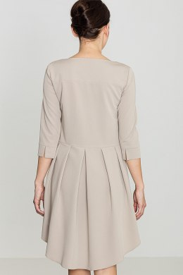 Elegancka sukienka asymetryczna z plisą i rękawem 3/4 beżowa K141