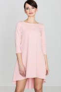 Elegancka sukienka asymetryczna z plisą i rękawem 3/4 różowa K141