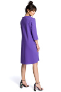 Sukienka dresowa midi luźna z wiązaniem krótki rękaw 3/4 fioletowa B070