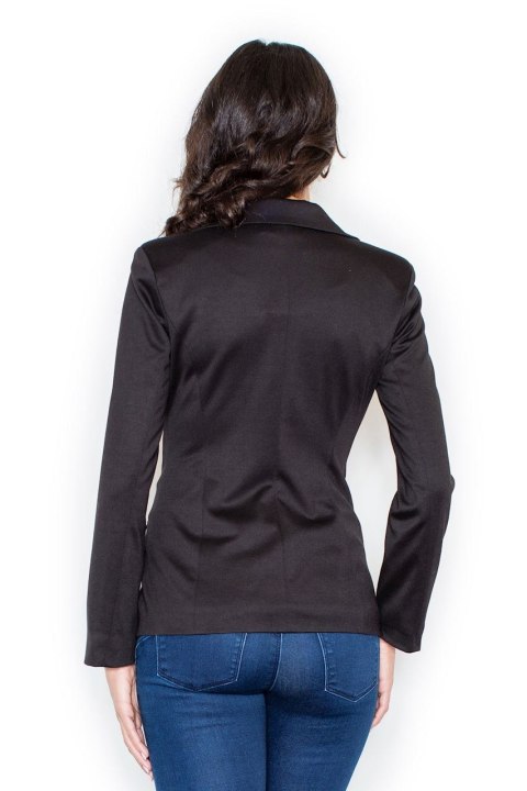 Elegancki żakiet damski taliowany zapinany na dwa guziki czarny M085 Elegancki żakiet damski taliowany zapinany na dwa guziki czarny M085