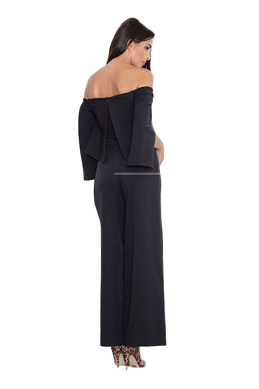 Elegancki kombinezon z wiskozy z odkrytymi ramionami czarny M539 Elegancki kombinezon z wiskozy z odkrytymi ramionami czarny M539
