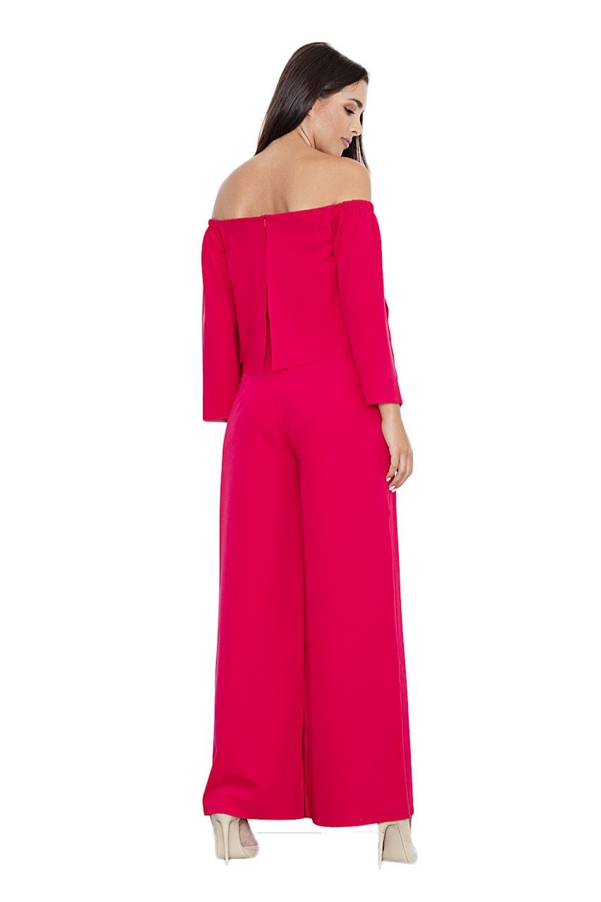 Elegancki kombinezon z wiskozy z odkrytymi ramionami czerwony M539 Elegancki kombinezon z wiskozy z odkrytymi ramionami czerwony M539