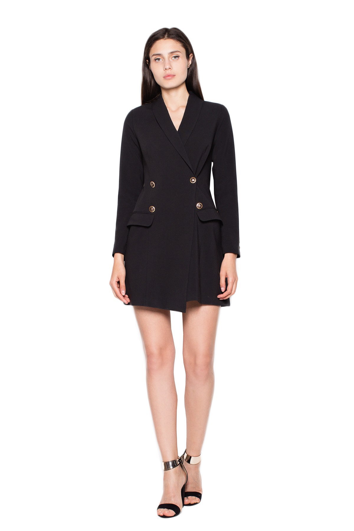 Elegancka sukienka żakietowa mini zapinana długi rękaw czarna VT082 Elegancka sukienka żakietowa mini zapinana długi rękaw czarna VT082