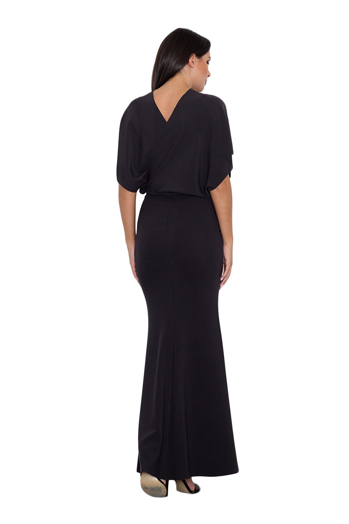 Elegancka sukienka maxi dopasowana z krótkim rękawem czarna M577 Elegancka sukienka maxi dopasowana z krótkim rękawem czarna M577