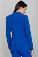 Długi żakiet damski luźny z wiskozą zapinany na guzik niebieski M562
