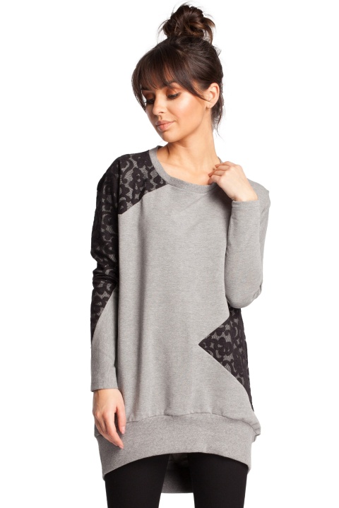 Bluza damska z koronką szara b016 Bluza damska z koronką szara b016