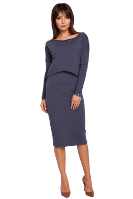 Sukienka ołówkowa elastyczna midi z zakładanym topem niebieska B001