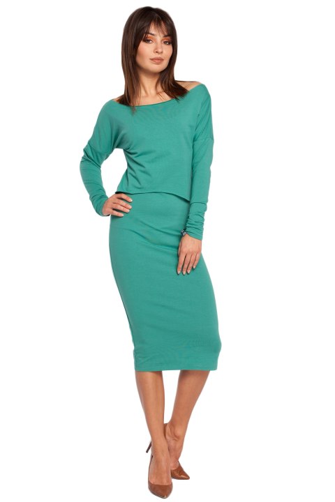 Sukienka ołówkowa elastyczna midi z zakładanym topem zielona B001