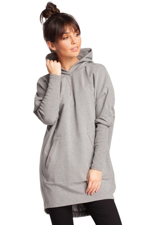 Bluza damska z kapturem i długim zwężonym rękawem szara B021 Bluza damska z kapturem i długim zwężonym rękawem szara B021