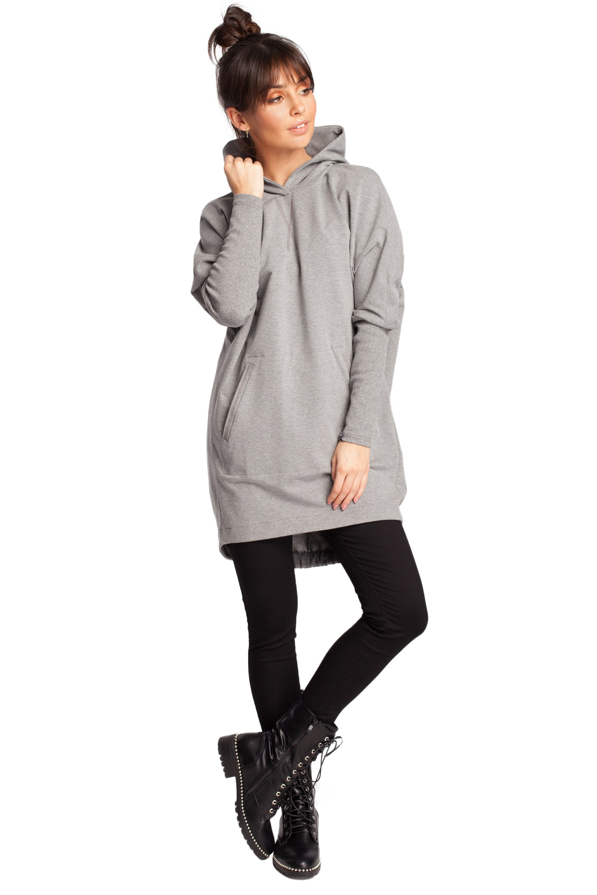 Bluza damska z kapturem i długim zwężonym rękawem szara B021 Bluza damska z kapturem i długim zwężonym rękawem szara B021