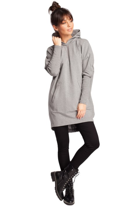 Bluza damska z kapturem i długim zwężonym rękawem szara B021 Bluza damska z kapturem i długim zwężonym rękawem szara B021