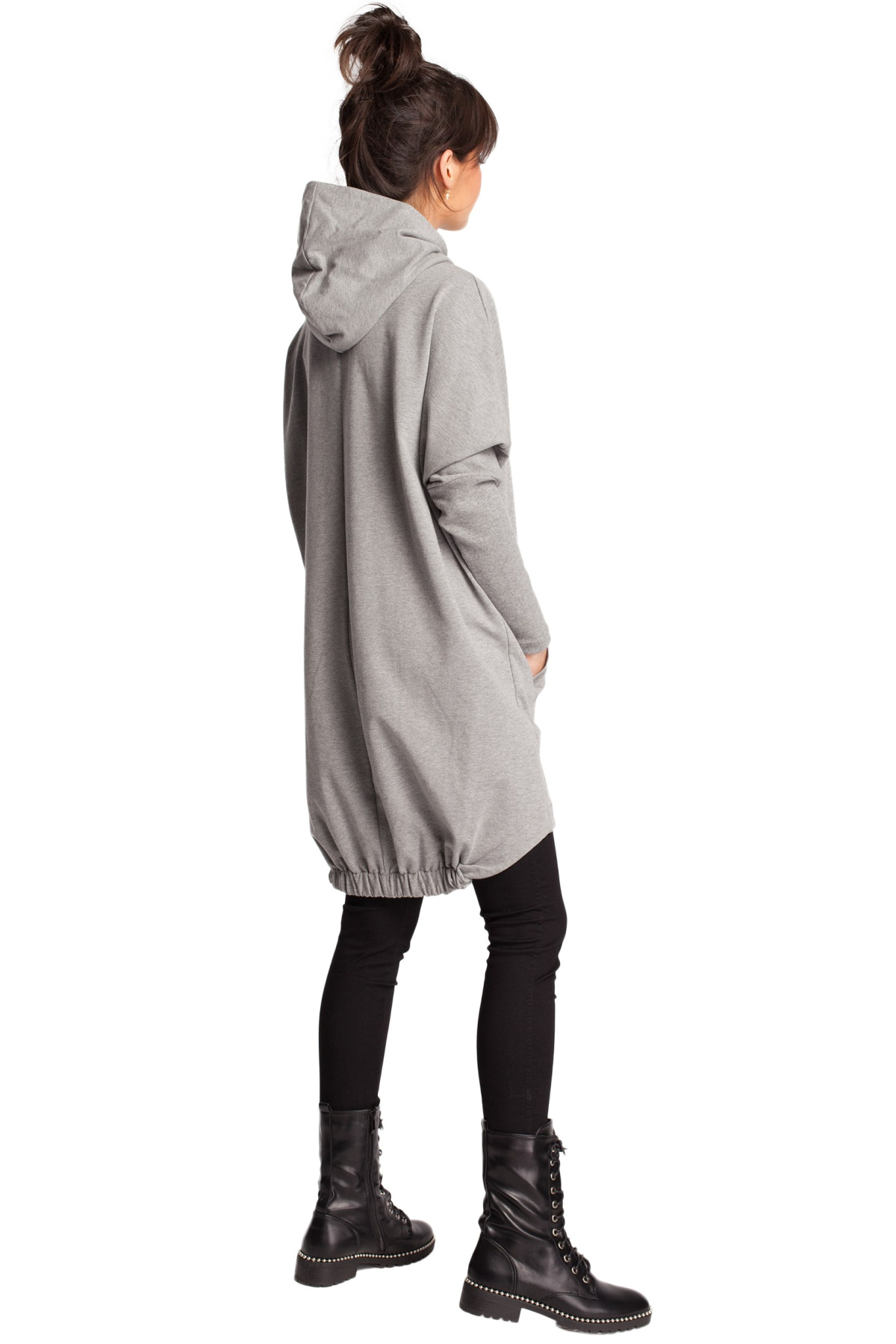 Bluza damska z kapturem i długim zwężonym rękawem szara B021 Bluza damska z kapturem i długim zwężonym rękawem szara B021
