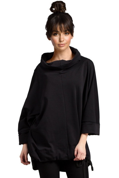 Bluza damska oversize z kominem i wiązaniem na dole czarna B027 Bluza damska oversize z kominem i wiązaniem na dole czarna B027