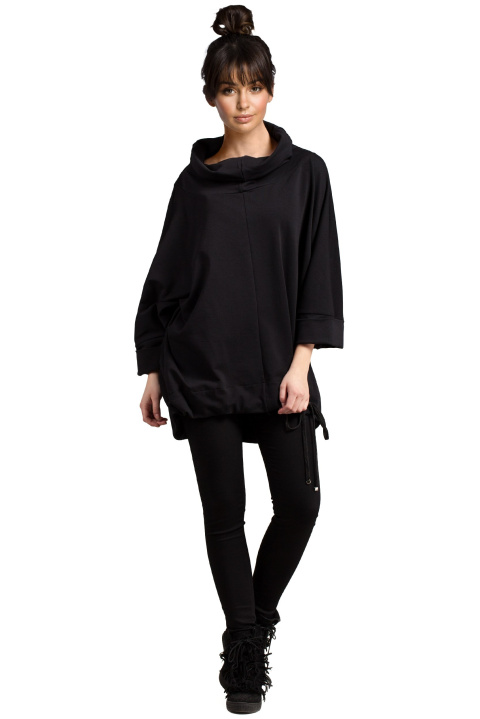 Bluza damska oversize z kominem i wiązaniem na dole czarna B027 Bluza damska oversize z kominem i wiązaniem na dole czarna B027