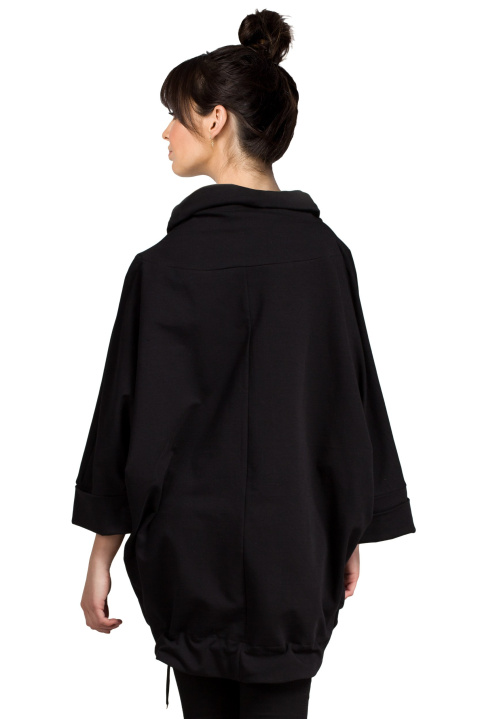 Bluza damska oversize z kominem i wiązaniem na dole czarna B027 Bluza damska oversize z kominem i wiązaniem na dole czarna B027
