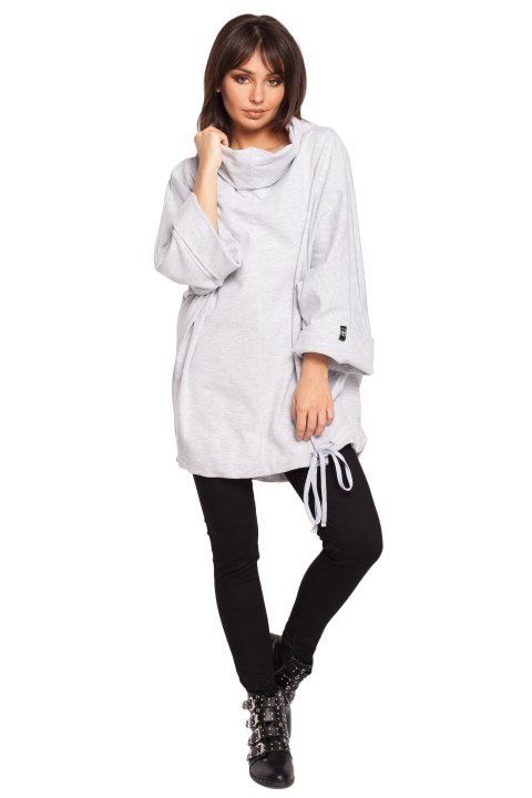 Bluza damska oversize z kominem i wiązaniem na dole popielata B027 Bluza damska oversize z kominem i wiązaniem na dole popielata B027