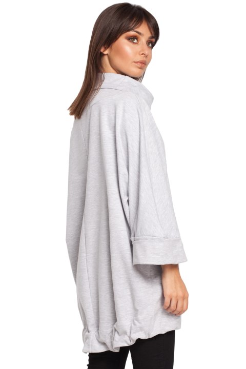Bluza damska oversize z kominem i wiązaniem na dole popielata B027 Bluza damska oversize z kominem i wiązaniem na dole popielata B027