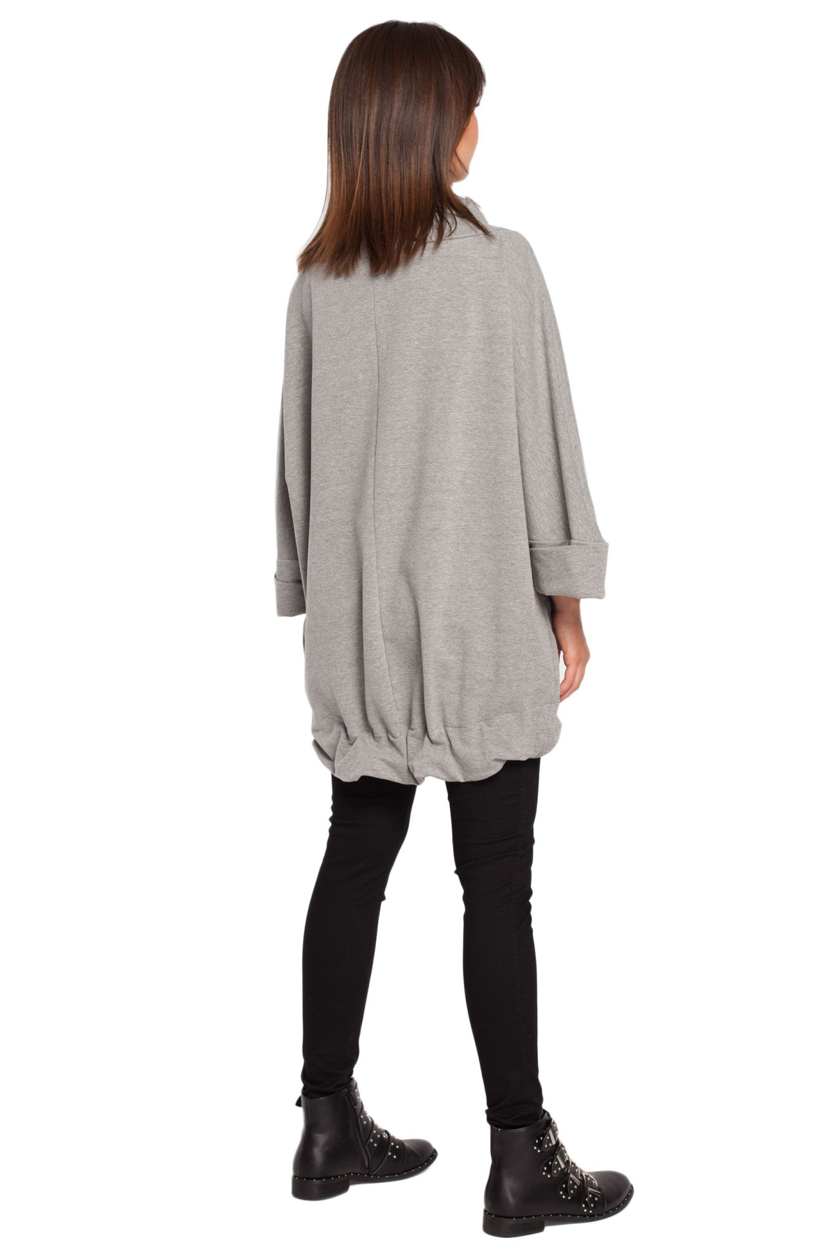 Bluza damska oversize z kominem i wiązaniem na dole szara B027 Bluza damska oversize z kominem i wiązaniem na dole szara B027