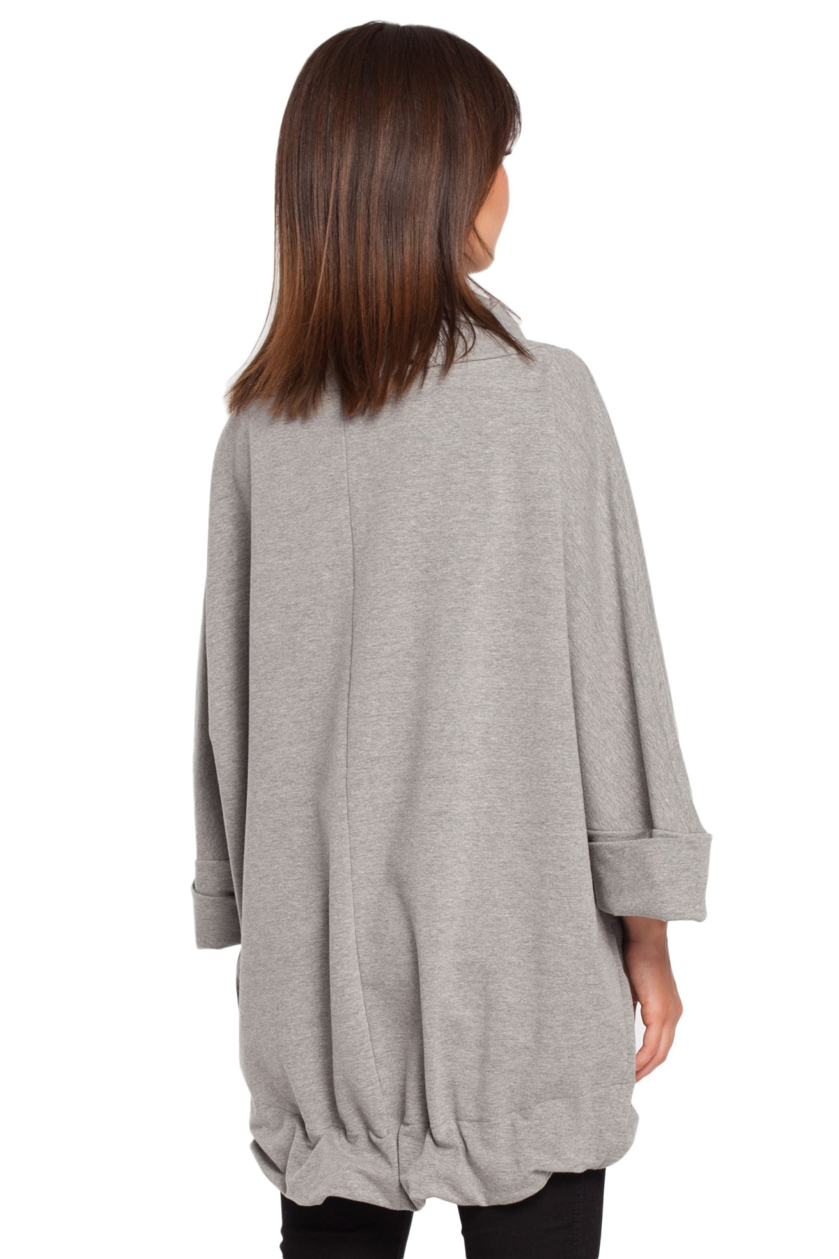 Bluza damska oversize z kominem i wiązaniem na dole szara B027 Bluza damska oversize z kominem i wiązaniem na dole szara B027