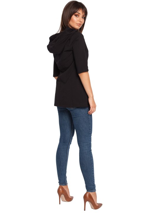 Bluza damska dzianinowa z kapturem i rękawem 3/4 czarna B026 Bluza damska dzianinowa z kapturem i rękawem 3/4 czarna B026