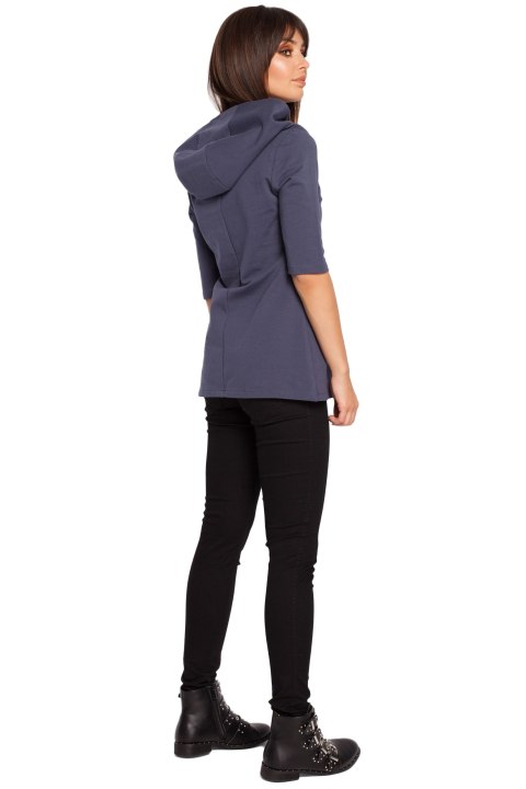 Bluza damska dzianinowa z kapturem i rękawem 3/4 niebieska B026 Bluza damska dzianinowa z kapturem i rękawem 3/4 niebieska B026