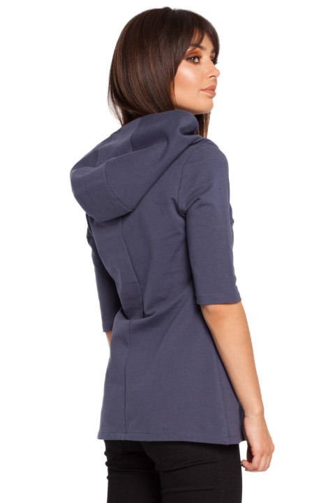 Bluza damska dzianinowa z kapturem i rękawem 3/4 niebieska B026 Bluza damska dzianinowa z kapturem i rękawem 3/4 niebieska B026