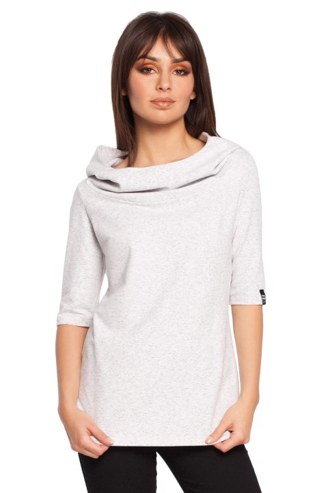 Bluza damska dzianinowa z kapturem i rękawem 3/4 stracciatella B026 Bluza damska dzianinowa z kapturem i rękawem 3/4 stracciatella B026