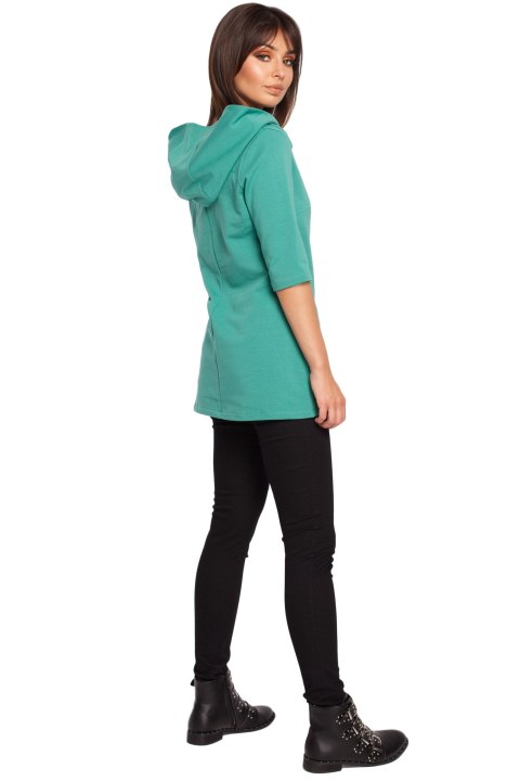 Bluza damska dzianinowa z kapturem i rękawem 3/4 zielona B026 Bluza damska dzianinowa z kapturem i rękawem 3/4 zielona B026