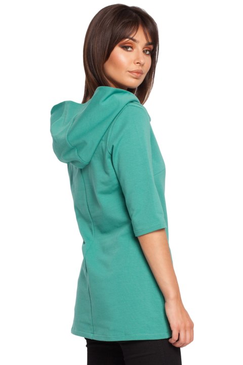 Bluza damska dzianinowa z kapturem i rękawem 3/4 zielona B026 Bluza damska dzianinowa z kapturem i rękawem 3/4 zielona B026