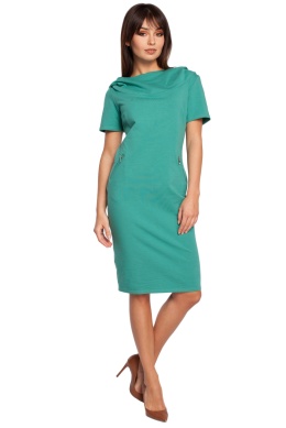Sukienka midi z kapturem i krótkim rękawem zielona b028